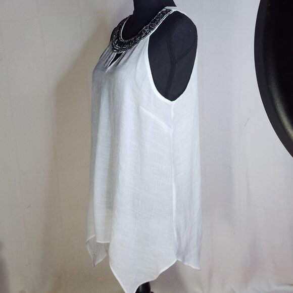 AB Studio White Handkerchief Hem Sleeveless Rayon Poly Gauze Beaded Tank Size XL - Picture 9 of 16